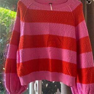 Free People Striped Sweater in Red and Pink